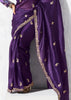 Dark Purple Embroidered Designer Silk Saree