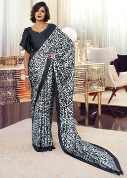 MOONLEES NIGHT BLACK AND WHITE PRINT SAGA SAREE (5975200792769)
