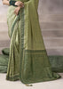 “Exclusive Offer” : Sage Green Banarasi Designer Saree With Embroidered Blouse