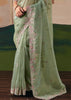 Sage Green Embroidered Designer Silk Saree