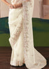 Off White Embroidered Designer Silk Saree