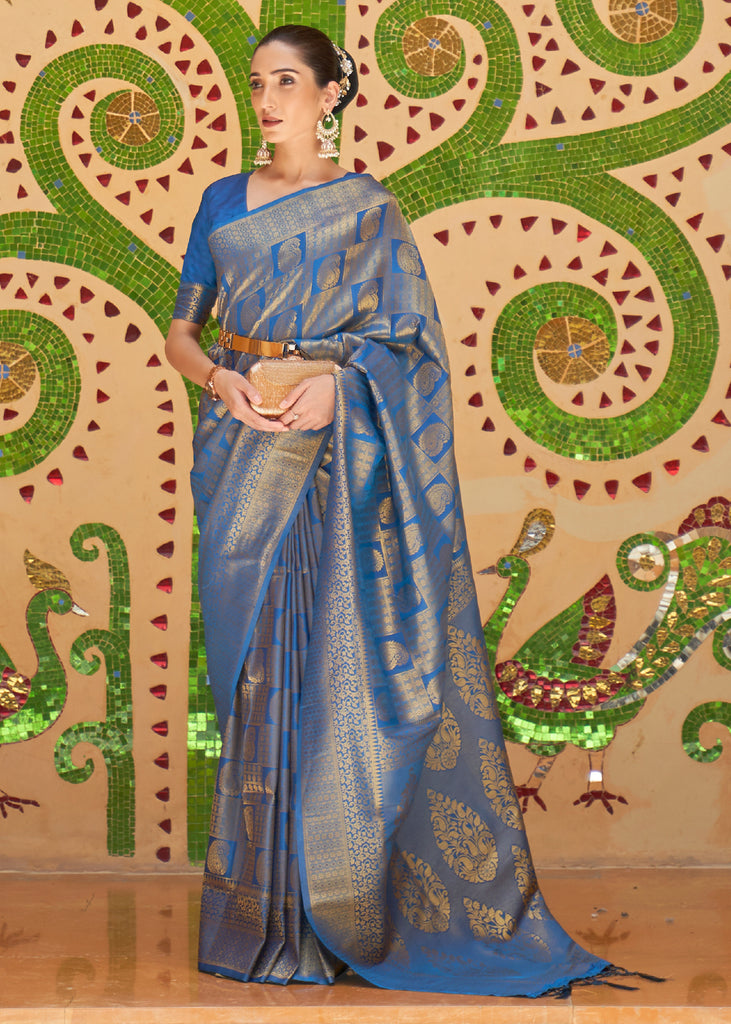 Wedding Edit: Royal Golden Blue Kanjivaram Silk Saree