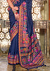 Navy Blue Printed Kashmiri Jamewar Saree