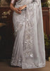 Platinum Grey Tissue Organza Designer Saree