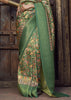 Antique Green Floral Printed Soft Silk Saree