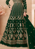 Dark Green Heavy Embroidered Front Cut Anarkali Set