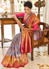 Mayuri: Kanjivaram Leheriya Saree Featuring Majestic Peacocks In Shades of Purple and Red (7704220827841)