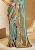 Pista Green Designer Embroidered Silk Saree