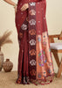 Deep Maroon Woven Bronze Zari Paithani Silk Saree