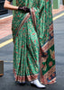 Aspen Green Satin Crepe Digital Printed Saga Saree With Contrast Blouse