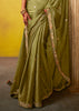 Kiwi Green Woven Embroidered Chiffon Saree