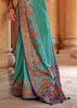 Teal Green Printed Silk Saree With Contrast Blouse