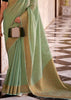 Ming Green Woven Banarasi Linen Silk Saree with Velvet Blouse