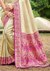 Cream Beige Woven Banarasi Silk Saree