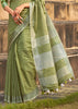 MINT GREEN WOVEN LINEN SAREE WITH KHADI PRINT BLOUSE (6713079791809)