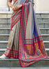 Dusky Blue Banarasi Tissue Silk Saree with Contrast Border