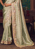 Mist Green Woven Embroidered Saree