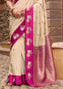 White And Pink Banarasi Satin Silk Saree