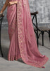 Rose Pink Embroidered Tissue Silk Saree