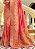 Georgia Peach Woven Banarasi Designer Silk Saree With Contrast Blouse