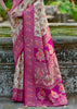 Cream And Pink Woven Kashmiri Jamewar Silk Saree