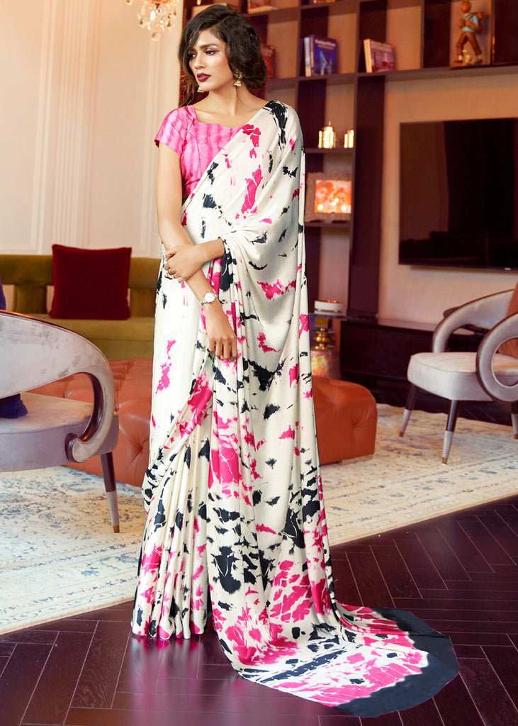 HEAVENLY WHITE PRINT SAGA SAREE (5975342907585)