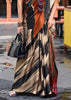Beige And Black Satin Crepe Printed Silk Saree