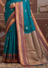 Teal Blue Woven Banarasi Tussar Silk Saree