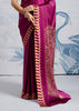 Fuchsia Purple Satin Silk Saree with Ajrakh Printed Pallu and Blouse