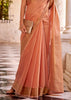 Coral Orange Woven Banarasi Linen Silk Saree with Velvet Blouse