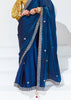 Mazarine Blue Designer Organza Tissue Silk Saree With Printed Blouse