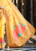 FLORAL YELLOW WOVEN BANARASI LINEN SILK SAREE (6938609123521)