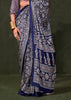 Patriot Blue Printed Satin Crepe Silk Saree