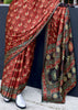 Ochre Red Satin Crepe Digital Printed Saga Saree With Contrast Blouse