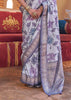 Lilac Purple Floral Printed Silk Saree With Contrast Border