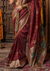 Ochre Red Woven Banarasi Silk Saree With Embroidered Blouse