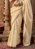 “Exclusive Offer” : Off White Woven Designer Embroidered Silk Saree With Contrast Blouse