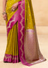 Olive Green Woven Satin Silk Saree