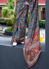 Strom Blue Satin Crepe Digital Printed Saga Saree With Contrast Blouse