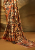 Brown And Beige Printed Satin Silk Saree