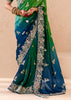 Green and Blue Heavy Embroidered Designer Silk Saree