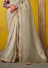 Powder Grey Woven Embroidered Chiffon Saree