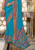 Azure Blue Printed Kashmiri Jamewar Saree