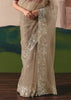 Beige Embroidered Designer Silk Saree