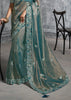 Teal Blue Embroidered Tissue Silk Saree