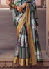 Frost Grey Banarasi Digital Printed Silk Saree