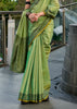 Meadow Green Woven Linen Tissue Silk Saree