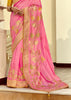 Bloom Pink Woven Banarasi Designer Silk Saree With Contrast Blouse