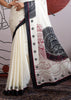 Black and White Printed Satin Silk Saree