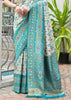 White & Sea Green Woven Banarasi Patola Silk Saree